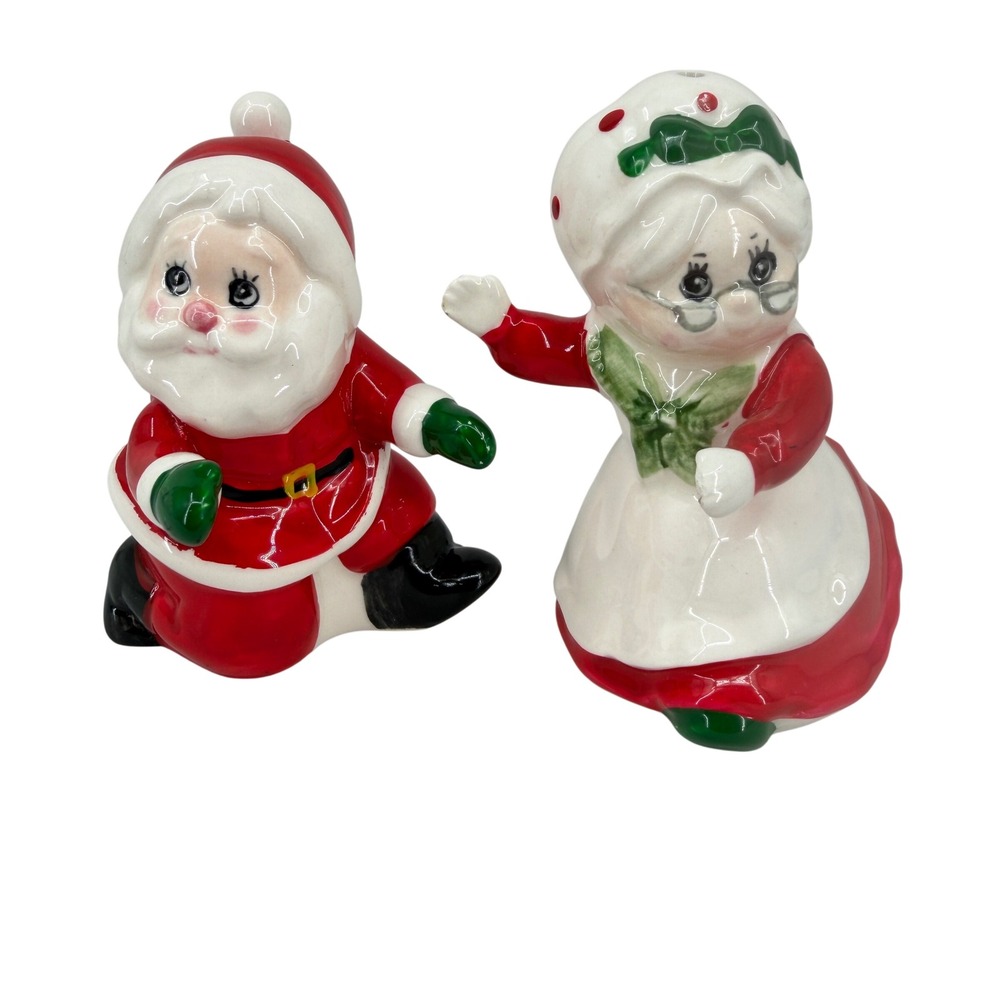 Lefton Santa Mrs Claus Salt and Pepper Shakers Set Red White Vintage 1984